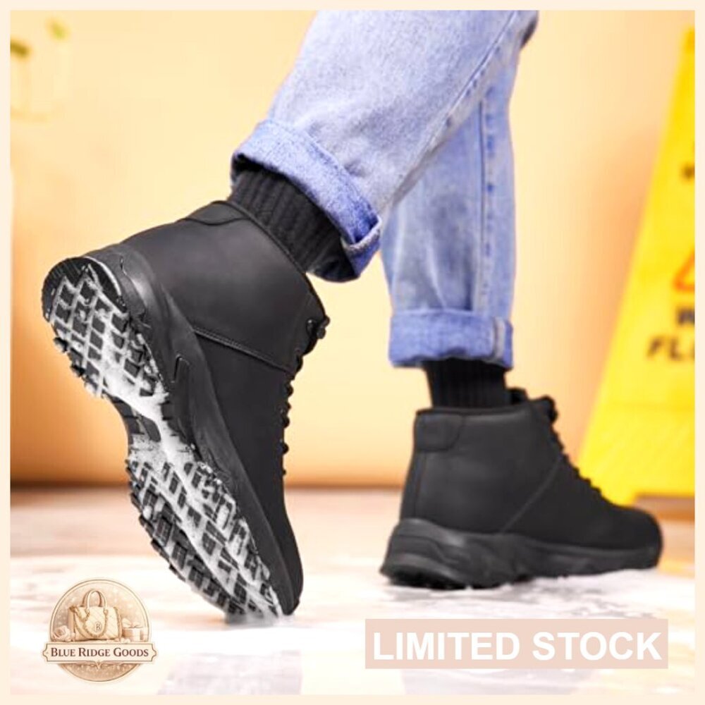 Non Slip Work Boots Waterproof Leather Ankle Boots Slip Resistant Chef Shoes - Picture 2 of 7